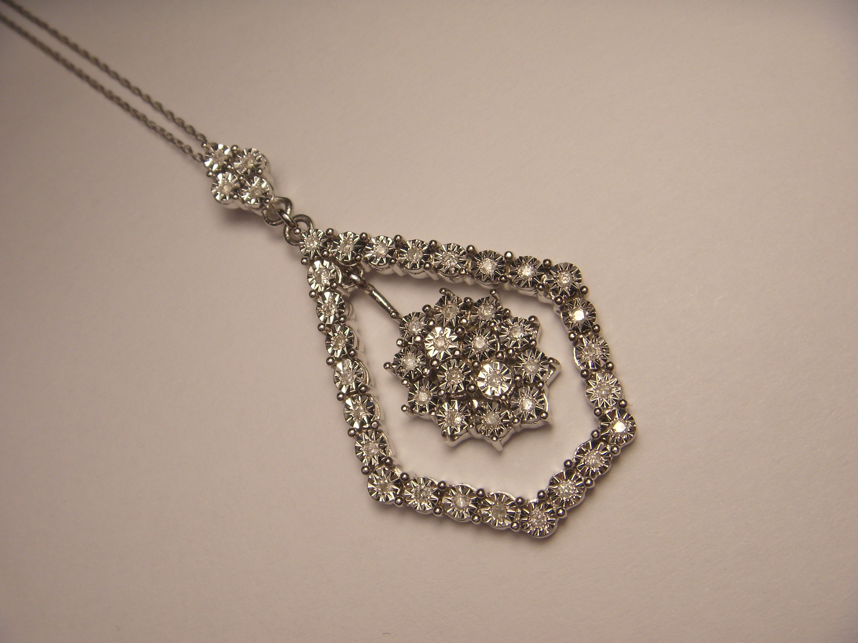 Lovely Estate 14K White Gold Diamond Drop Slide Pendant Necklace eBay