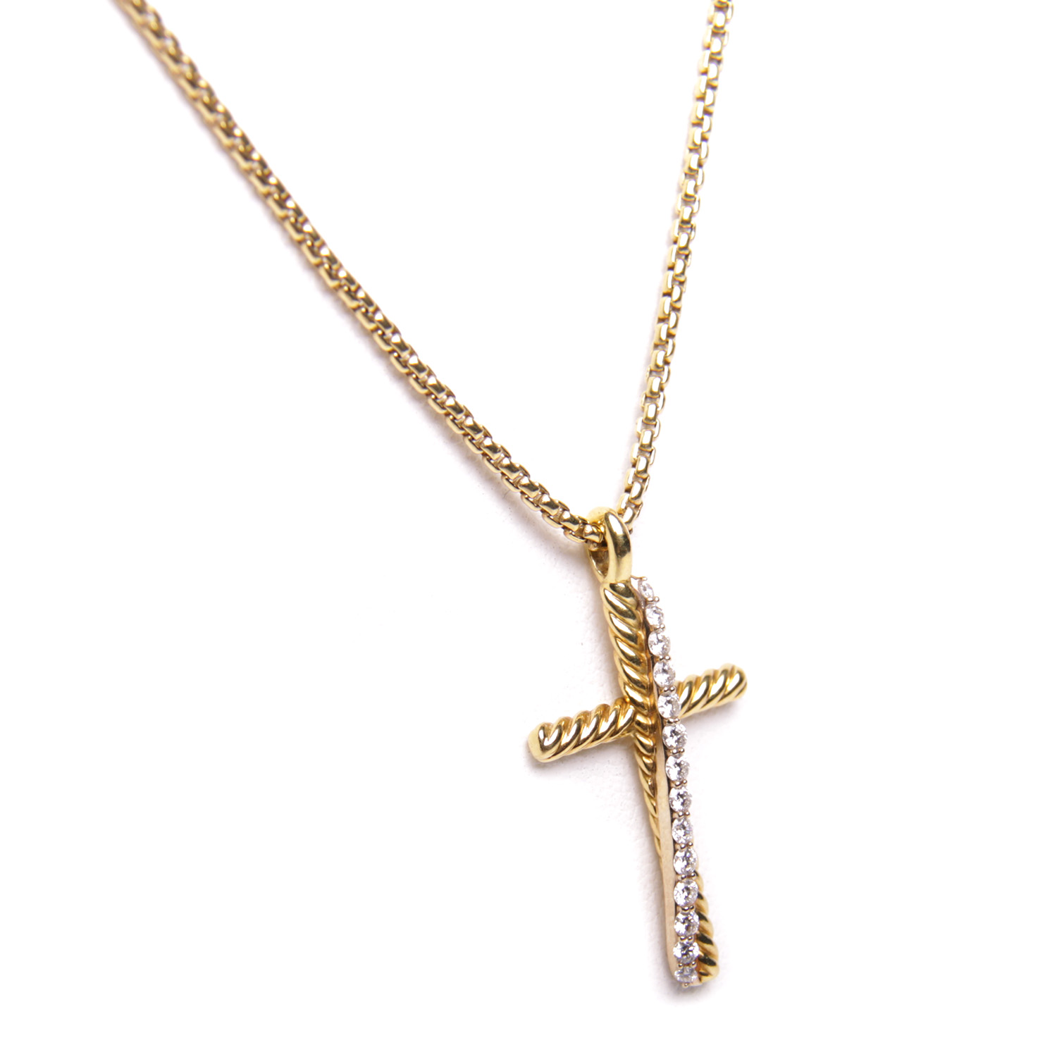 David Yurman 18k Yellow Gold Crossover Diamond Cross Necklace eBay
