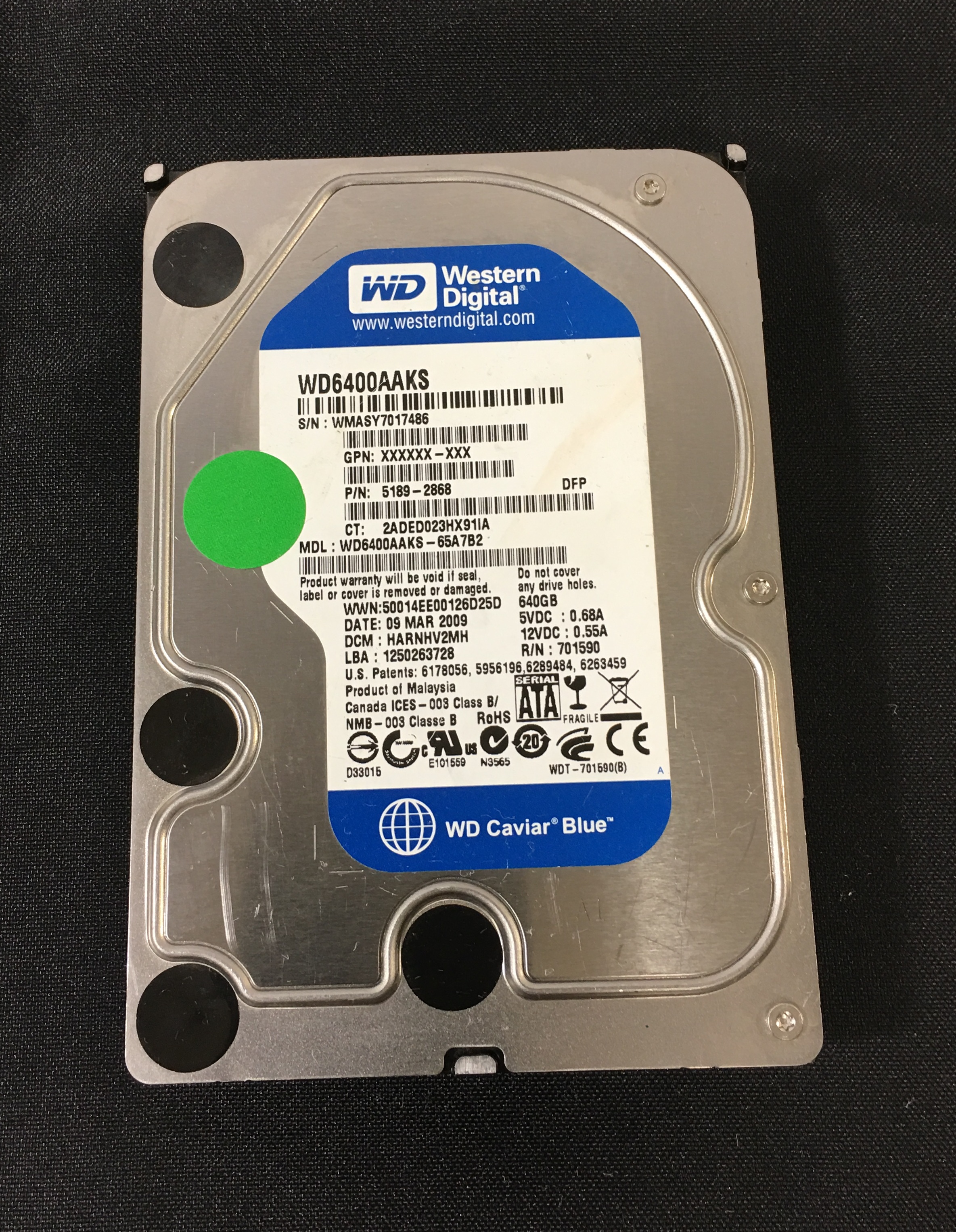 Hard Drive Western Digital Caviar Blue WD6400AAKS 640GB 3.5 SATA 7200RPM 16MB
