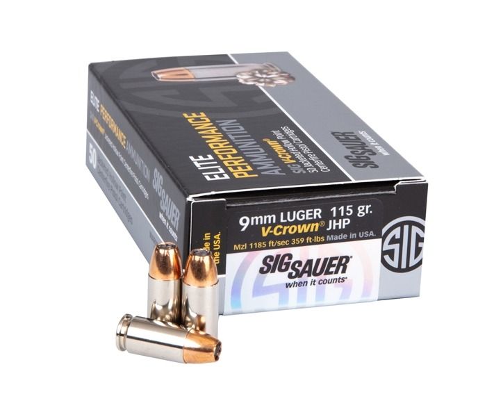Sig Sauer Elite 9mm Luger, 115 Gr. V Crown JHP, 50 Rounds NEW E9MMA1-50-img-0