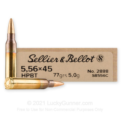 Sellier & Bellot 5.56mm NATO, 77 Gr. HPBT NEW SB556C 20 Round Box-img-0