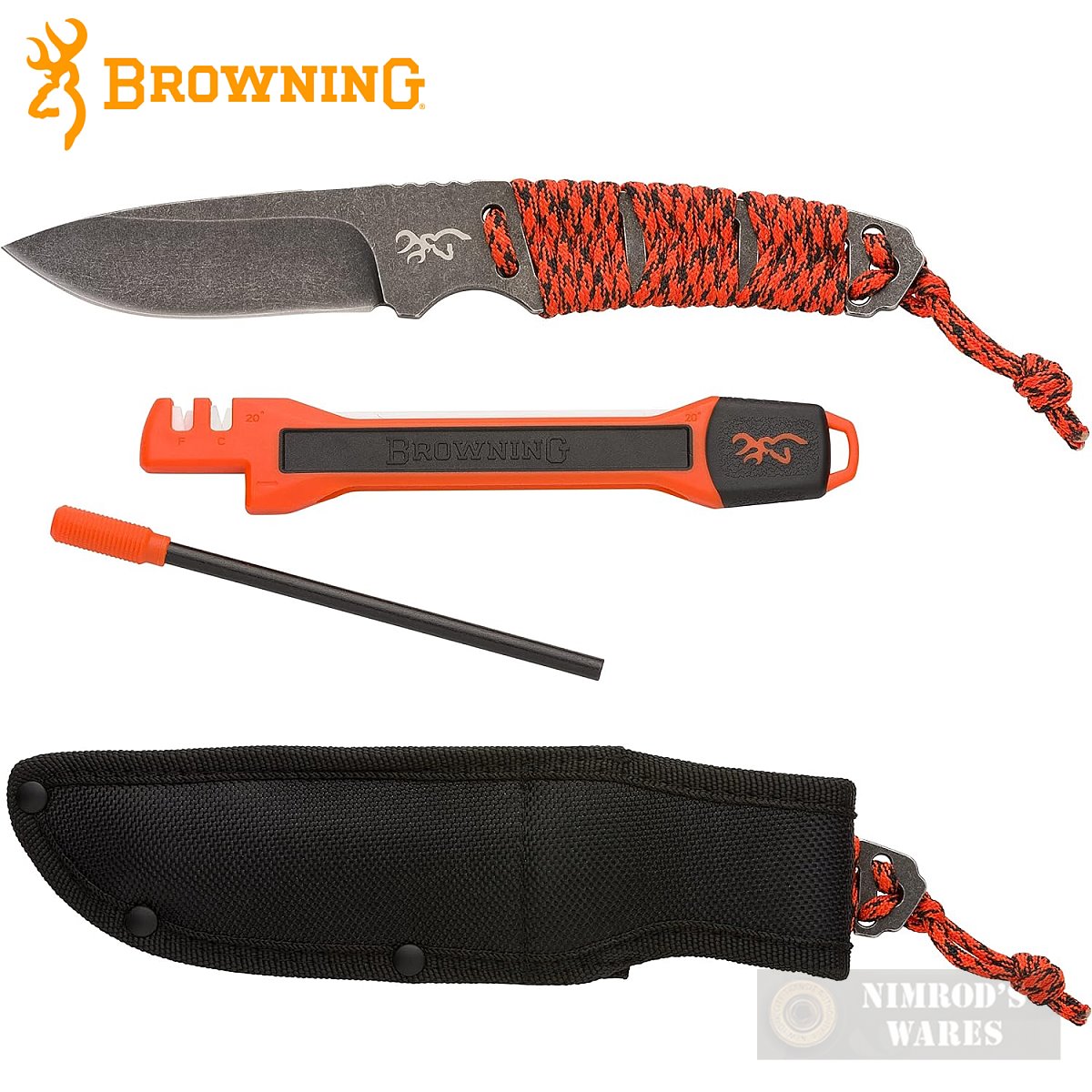 Browning LAST LIGHT COMBO Knife Sharpener Ferro Rod Sheath Paracord KIT-img-0