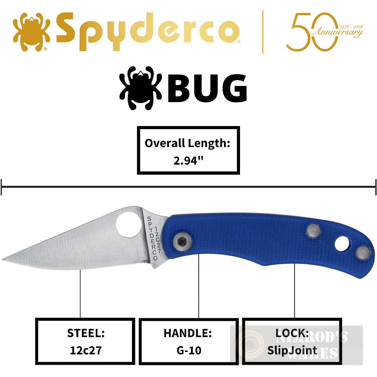 Spyderco BUG 1.27" MICRO KNIFE Blue G-10 C133GBLP-img-0