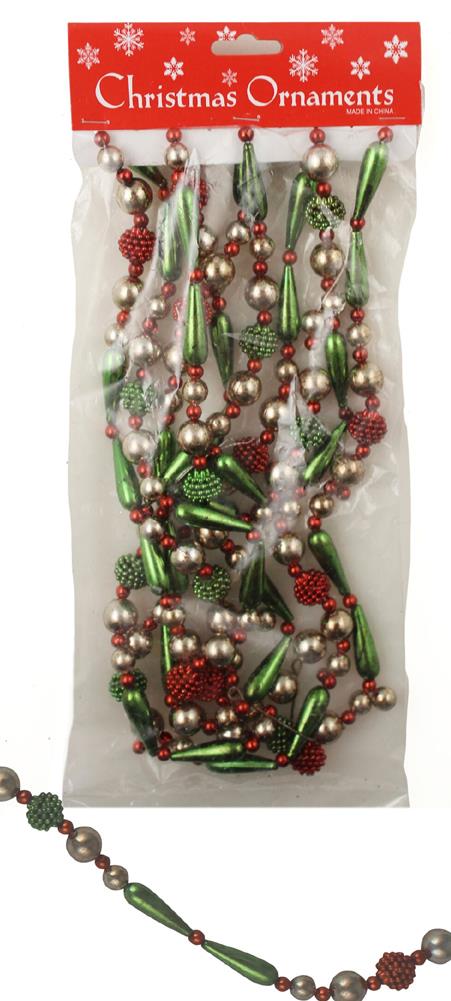 Bethany Lowe Fancy Bead 9' Length Christmas Tree Garland, Red Green