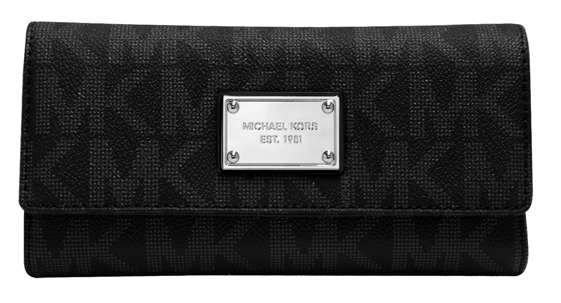 Michael Kors Jet Set Black Silver Signature Checkbook PVC Wallet ...