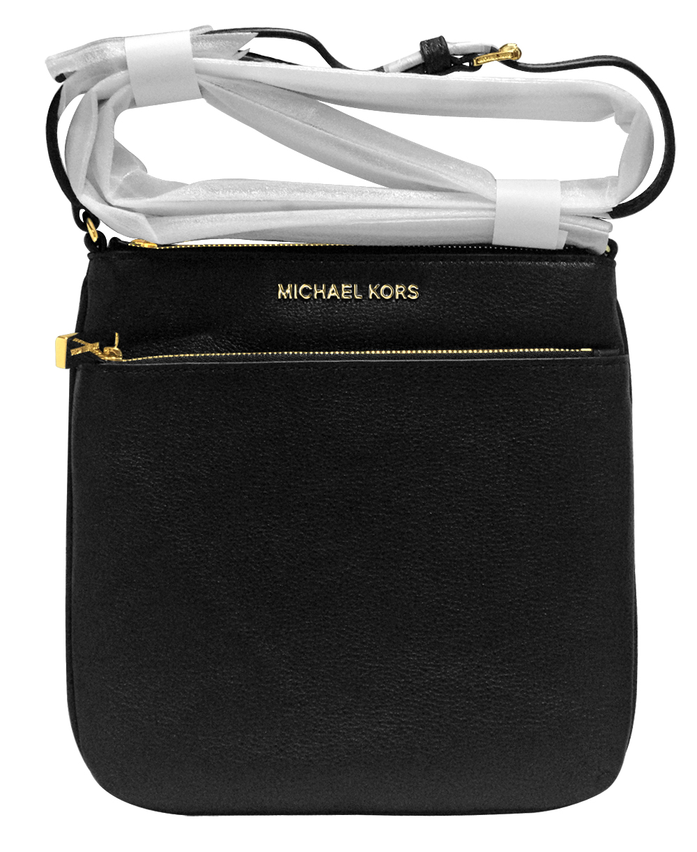 Michael Kors Riley Black / Gold Small Flat Crossbody Leather Bag 32S5GRLC1L NEW | eBay