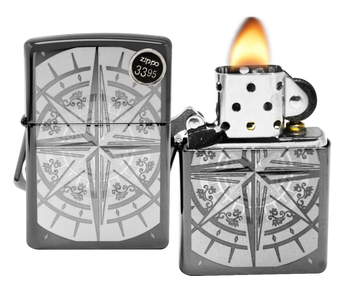Zippo 29232 Mariner's Star Engraved Compass Black Ice Chrome Finish Lighter New eBay