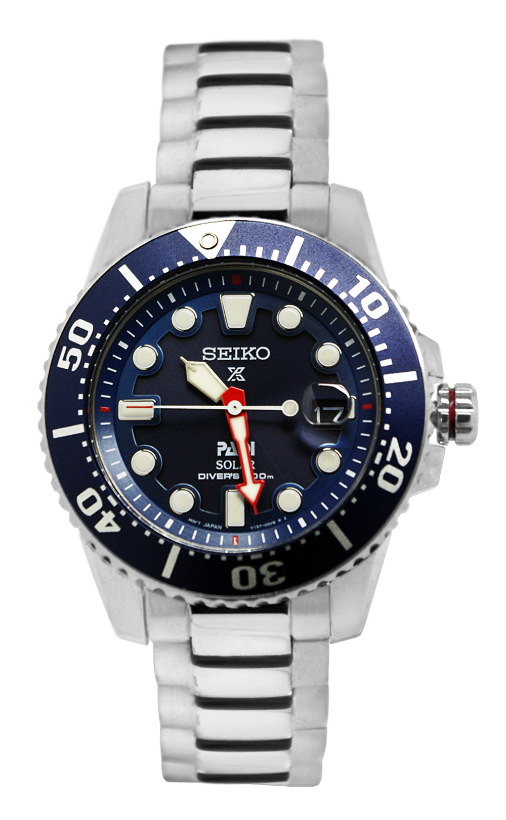 Seiko SNE435 Padi Automatic Solar Prospex Blue Date Dial Silver Steel ...