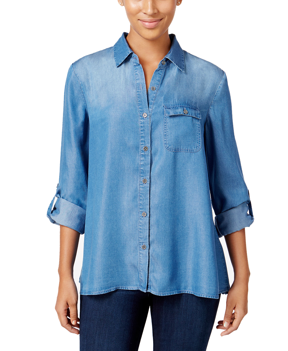 Style & Co. Womens Petite Denim Button-Back Shirt (Petite X-Small, Sun ...