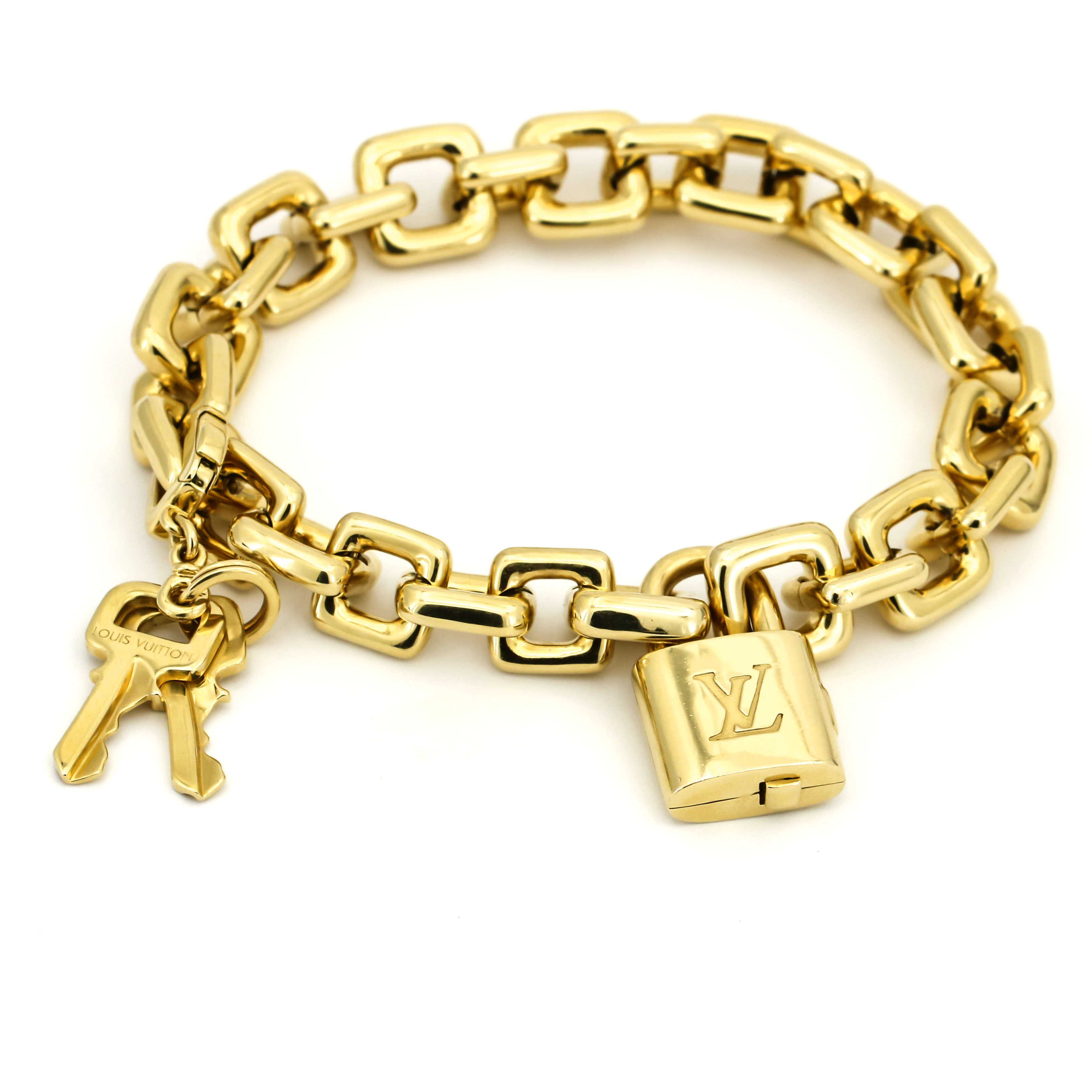 Louis Vuitton Padlock and Keys Charm Bracelet in 18k Yellow Gold with Box | eBay