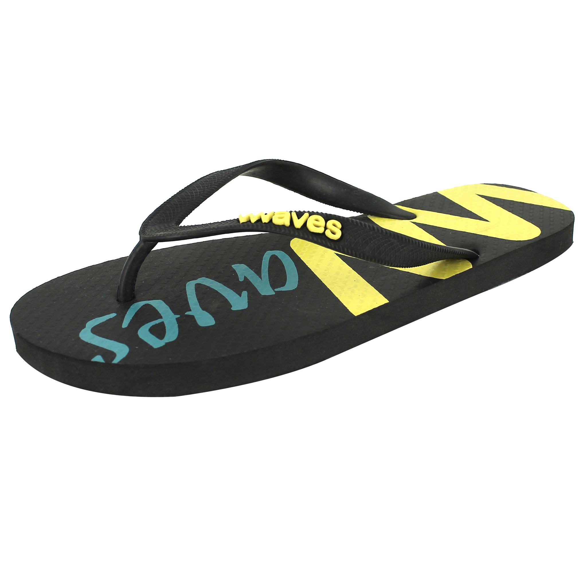 New Waves Black Yellow Blue Rubber Flip Flops for Men - Gym
