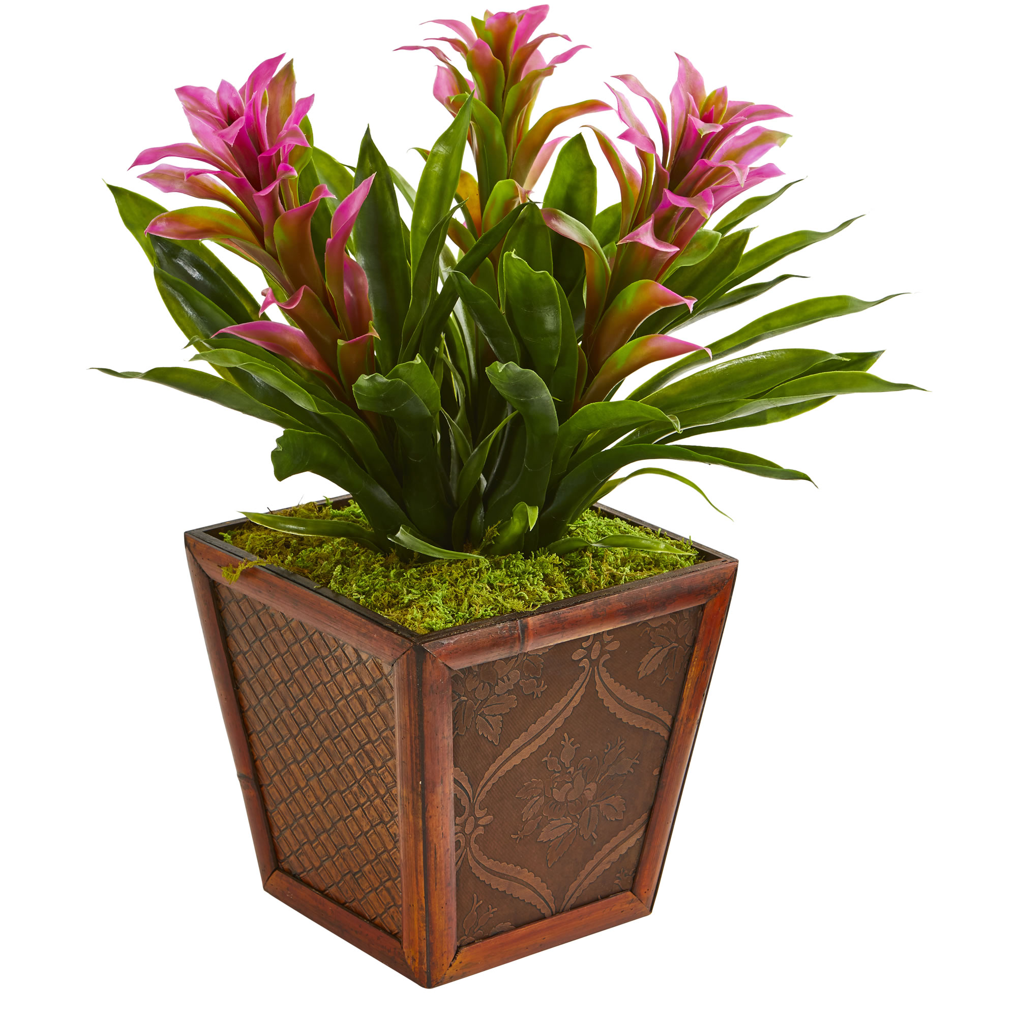 Triple Bromeliad Artificial Plant In Decorative Planter Nearly Natural