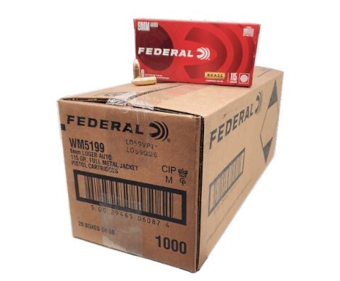 Federal Champion 9MM 115gr FMJ #WM5199 1000 Round Case-img-0