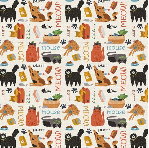 Cotton Here Kitty Kitty Meow House Cat Cotton Fabric Print by the Yard D388.78
