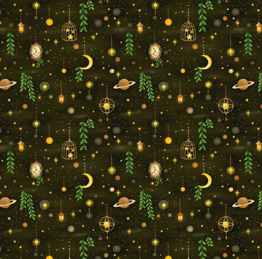 Cotton Forest Fables Forest Sky Night Cotton Fabric Print by the Yard D784.95