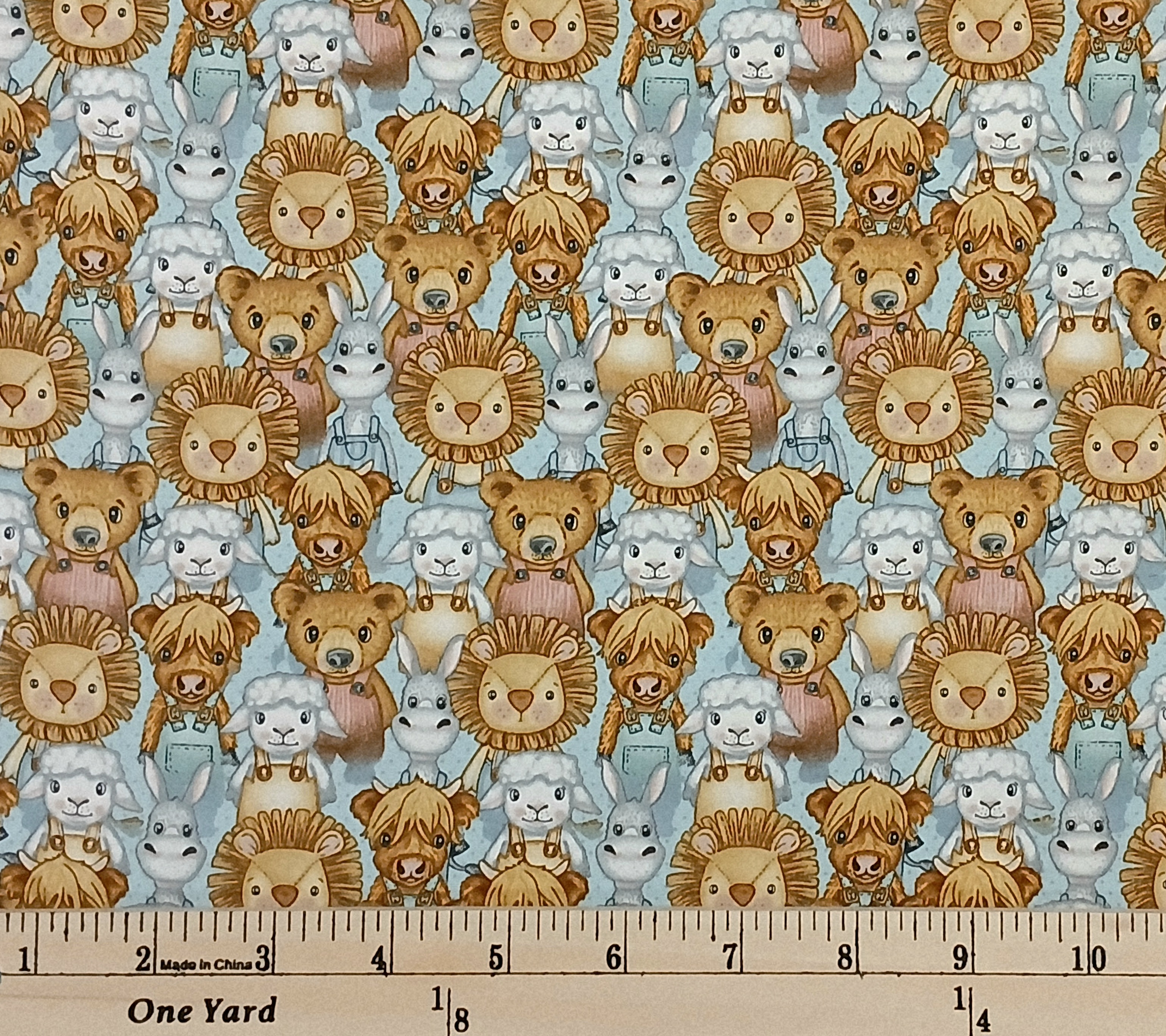 Cotton Boho Buddies Baby Animals Kids Children's Crowded Allover Henry Glass Light Blue Cotton Fabric Print by the Yard (1716-11)