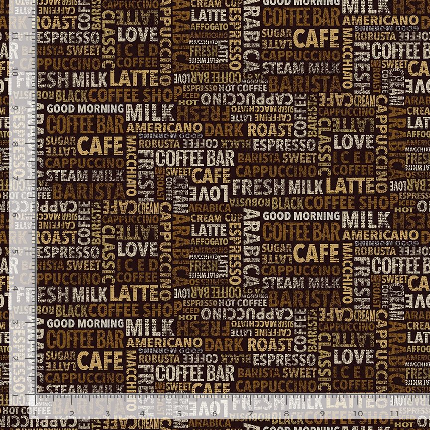 Cotton Coffee Menu & Quotes Happiness in Cup Good Morning Coffee Shop Latte Words Script Timeless Treasures Black Cotton Fabric Print by the Yard (COFFEE-CD3423-BLACK)