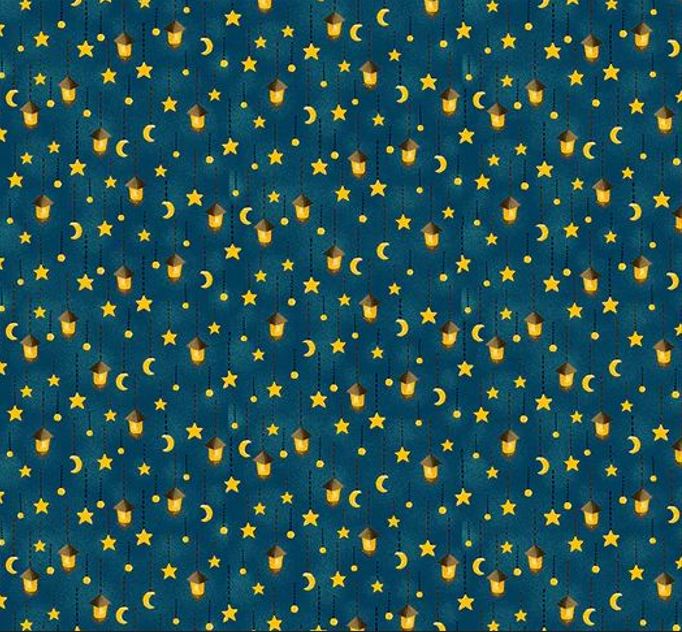 Cotton Sparkling Stars & Lanterns Forest Fables Crescent Moons Night Sky Paintbrush Studio Blue Cotton Fabric Print by the Yard (12019620)