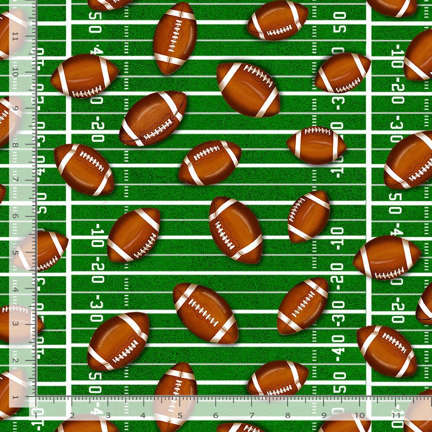 Cotton Football Season Footballs Football Feilds Touchdown Sports Athletics Timeless Treasures Green Cotton Fabric Print by the Yard (GAIL-CD3718-GREEN)