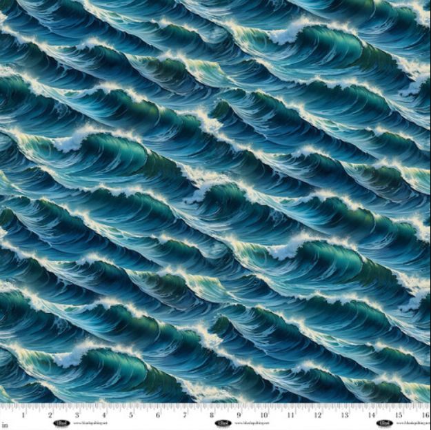 Cotton Wilderness Song Digital Print Water Waves Ocean Lake Blank Quilting Cotton Fabric Print by the Yard (4174-75)