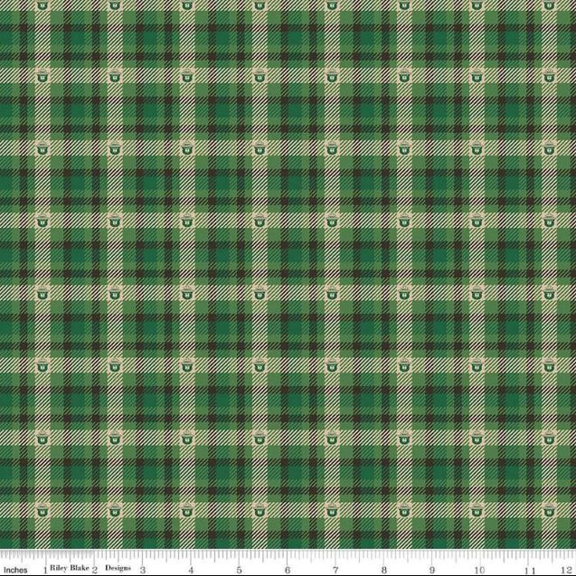 Cotton Only You Plaid Pattern Smokey Bear Heads Cadet Plaid Fire Prevention Officially Licensed by Riley Blake Forest Cotton Fabric Print by the Yard (C14645-FOREST)