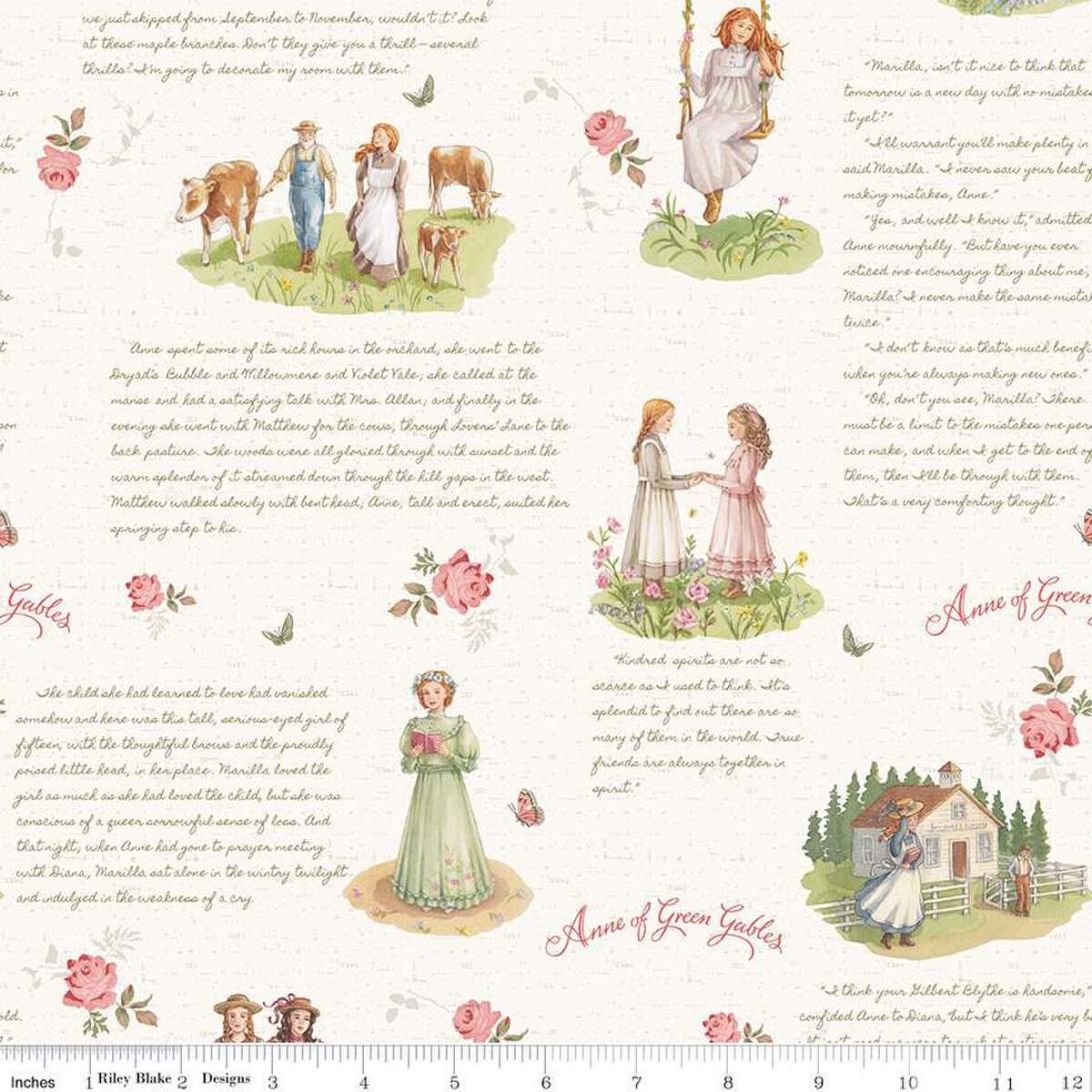 Cotton Anne of Green Gables Book Vignettes Photos Scripts Timeless Classics Scenes Officially Licensed by Riley Blake Cream Cotton Fabric Print by the Yard (CD16120-CREAM)