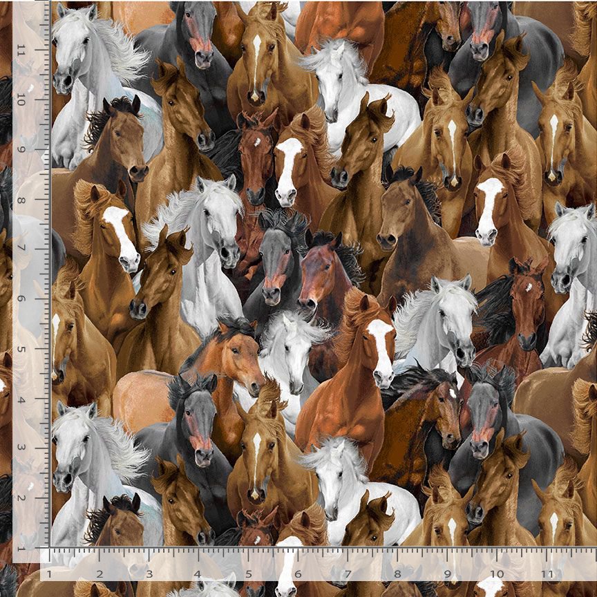 Cotton Wild Horse Packed Allover Horses Stallions Equestrian Farm Animals Wild West Timeless Treasures Multicolor Cotton Fabric Print by the Yard (HORSE-CD3484-MULTI)