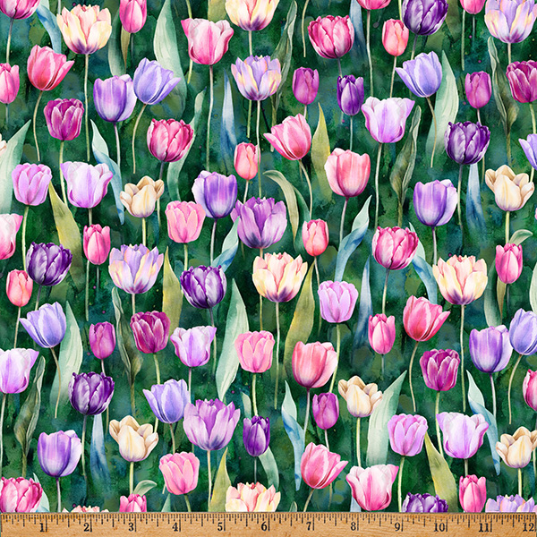 Cotton Flower Shoppe Spring Floral Digital Print Hoffman California Fabrics Cotton Fabric Print by the Yard (W5480-31-EMERALD)