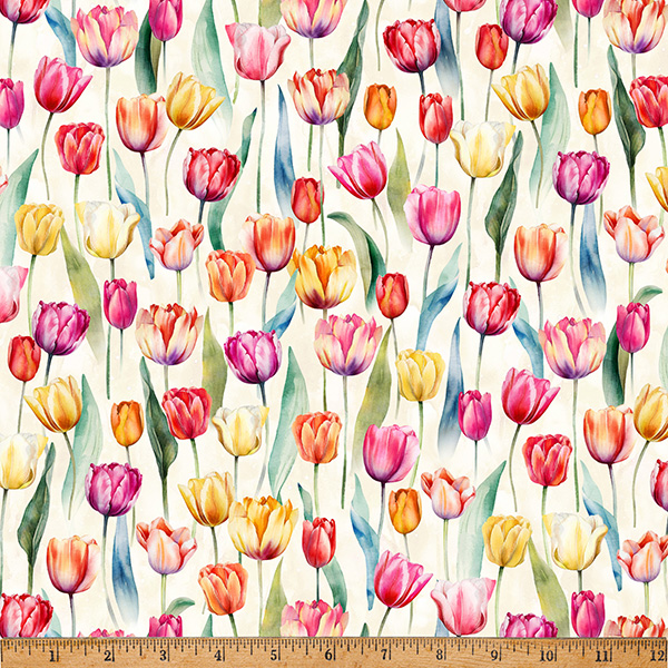 Cotton Flower Shoppe Spring Tulips Floral Digital Print Hoffman California Fabrics Cotton Fabric Print by the Yard (W5480-439-TULIP)