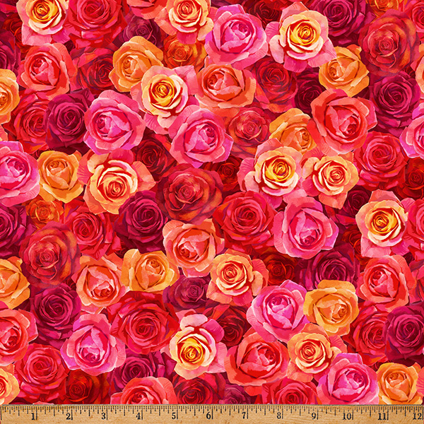 Cotton Flower Shoppe Valentine Roses All Over Packed Colorful Hoffman California Fabrics Cotton Fabric Print by the Yard (W5476-599-VALENTINE)