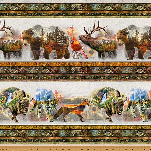 Cotton Nature Woven by Travis Glasgow All Over Wildlife Animals Nature Scenes Hoffman California Fabrics Cotton Fabric Print by the Yard (W5522-58-EARTH)