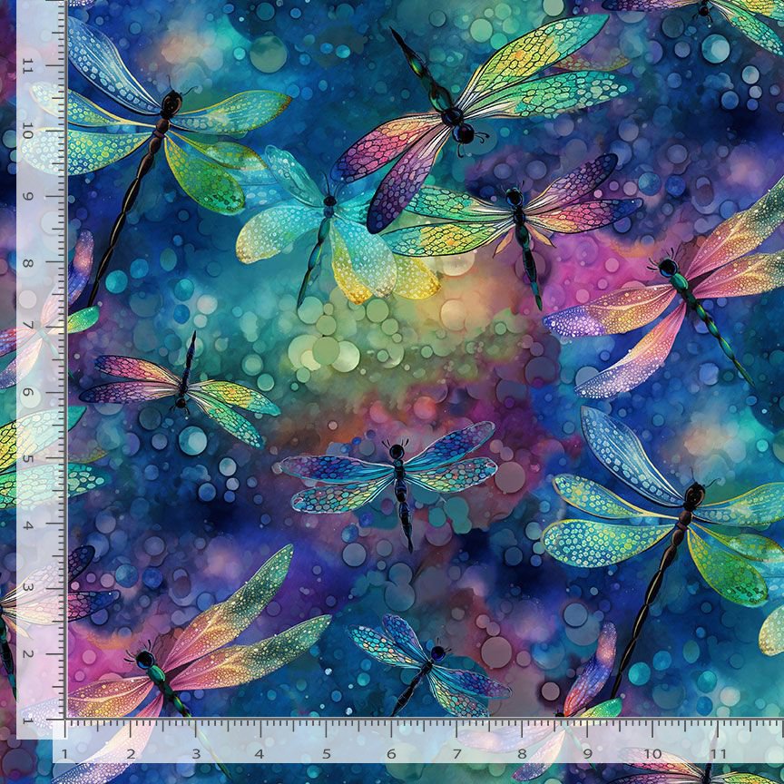 Cotton Dragonfly Illusion Dream Fantasy Dragonflies Shine Colorful Watercolor Look Timeless Treasures Blue Cotton Fabric Print by the Yard (NATURE-CD3206-FANTASY)
