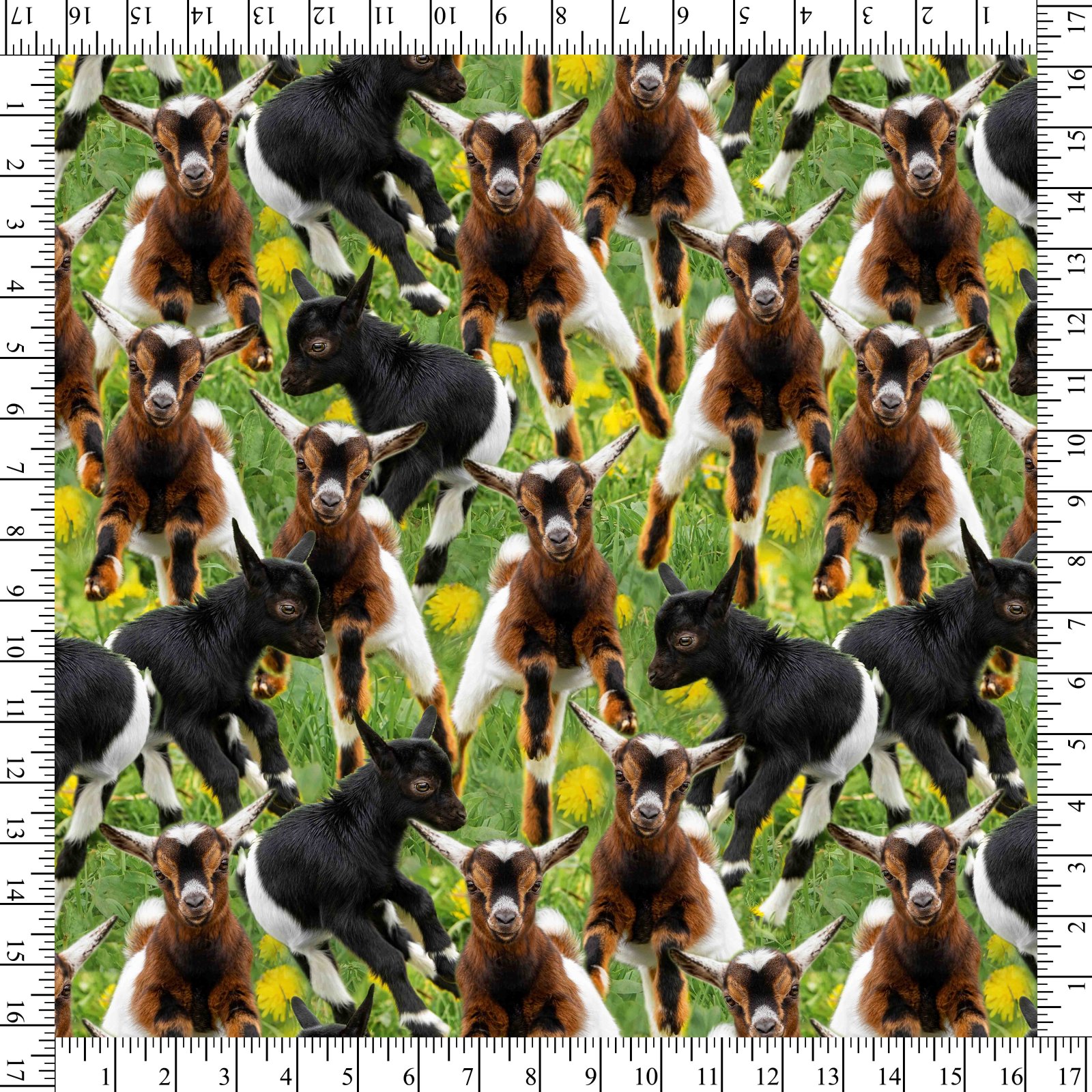 Cotton Kids Playing Allover Baby Goats Cute Animals Flower Field Pasture Spring David Textiles Green Cotton Fabric Print by the Yard (DX-4273-3C-1MULTI)