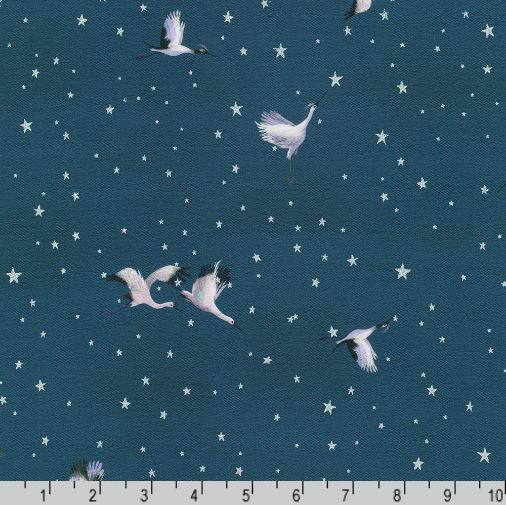 Cotton Silver Lake Starry Night Flying Egrets Silver Metallic Stars on Blue Robert Kaufman Cotton Fabric Print by the Yard (AQODM-22924-312)