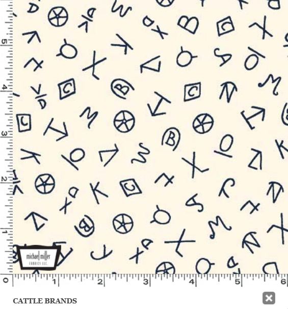 Cotton Cattle Brands Classic Western Motifs Rustic Symbols Markings Michael Miller Fabrics Cotton Fabric Print by the Yard (DCX12437-CREM-D)