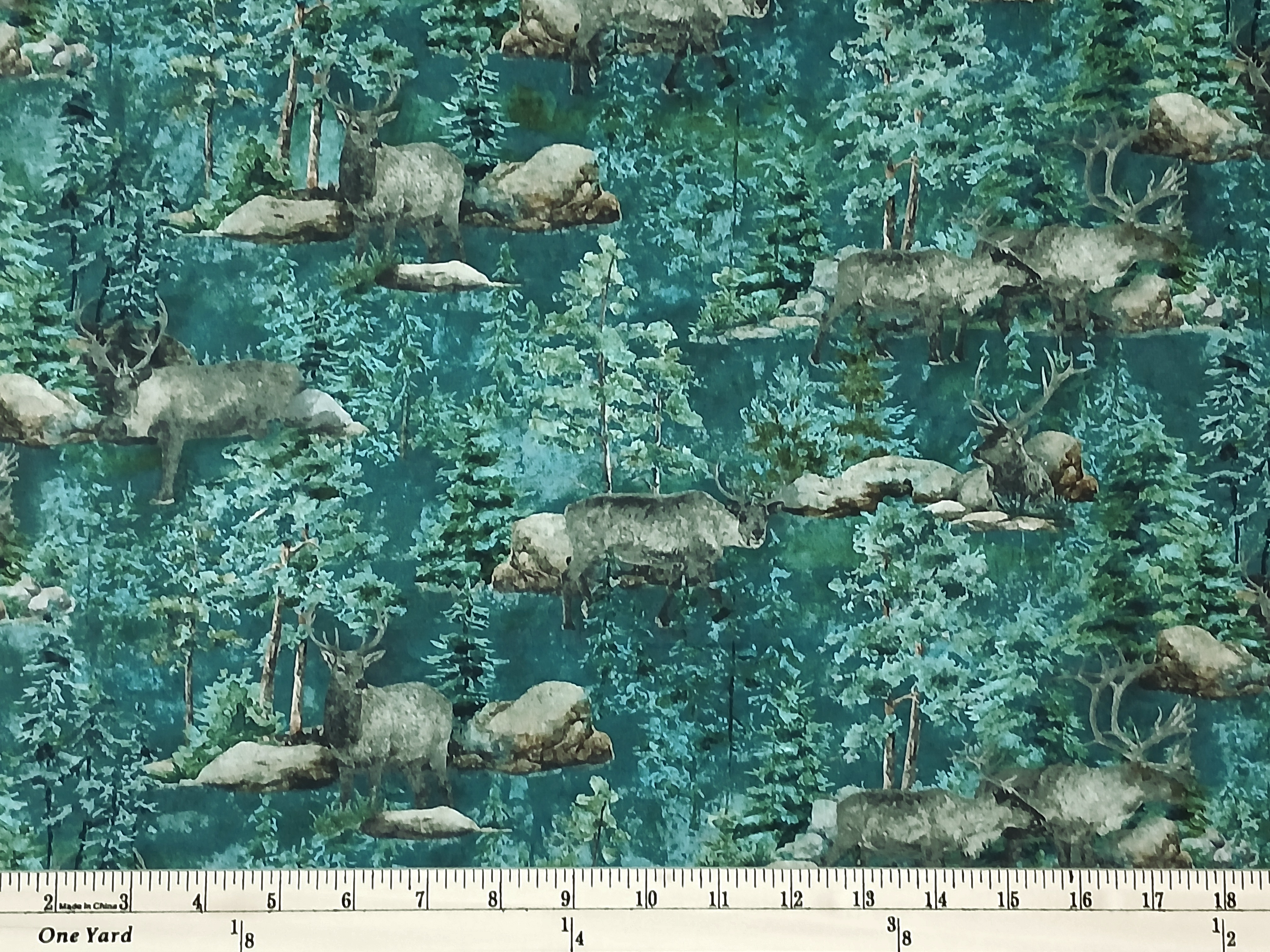 Cotton Stonehenge Migration Moose Forest Woods Animals Trees Rocks Watercolor Look Northcott Cotton Fabric Print by the Yard (DP27152-68)