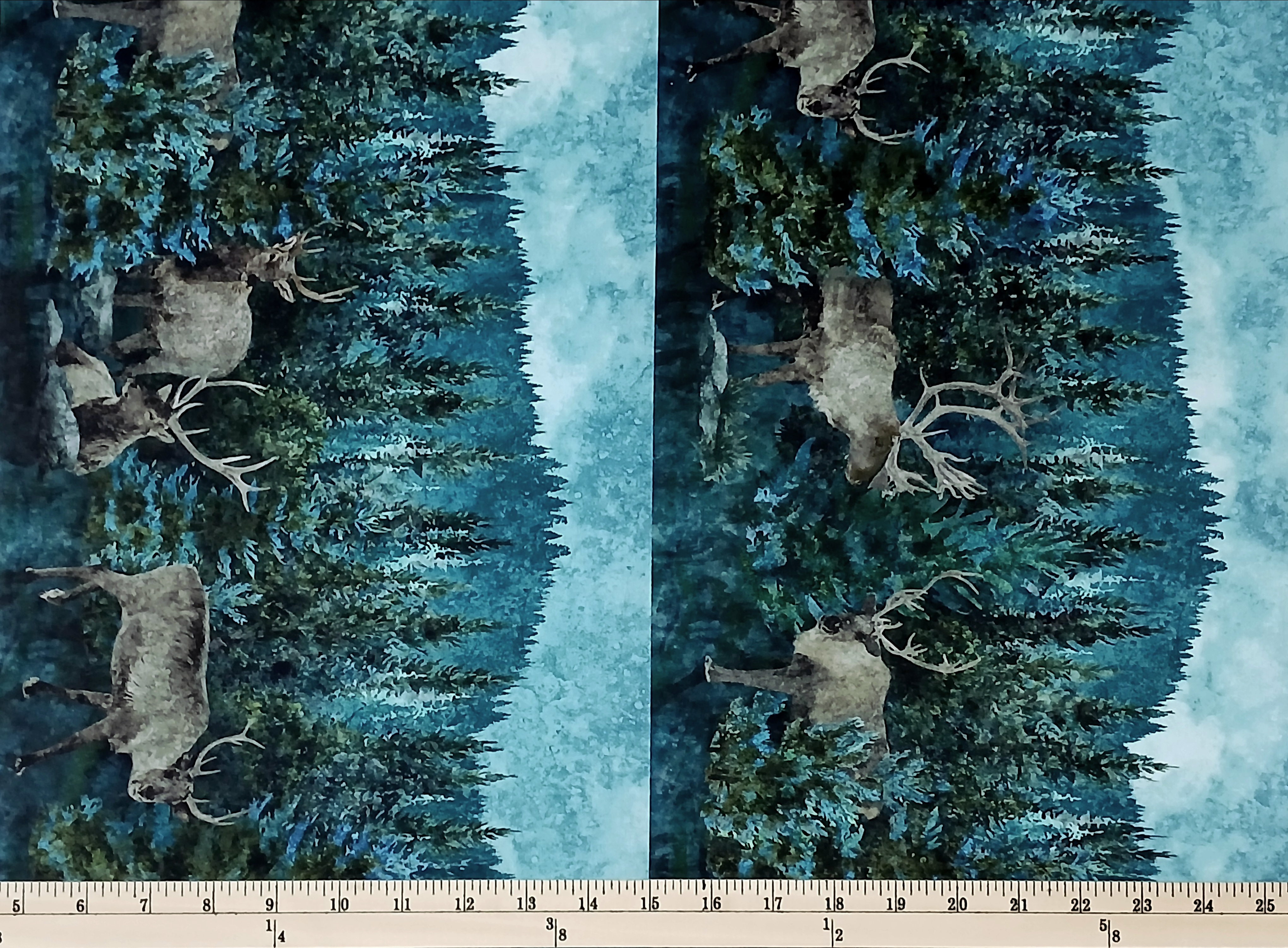 Cotton Stonehenge Migration Moose Forest Woods Border Stripes Trees Rocks Watercolor Look Northcott Cotton Fabric Print by the Yard (DP27151-68)