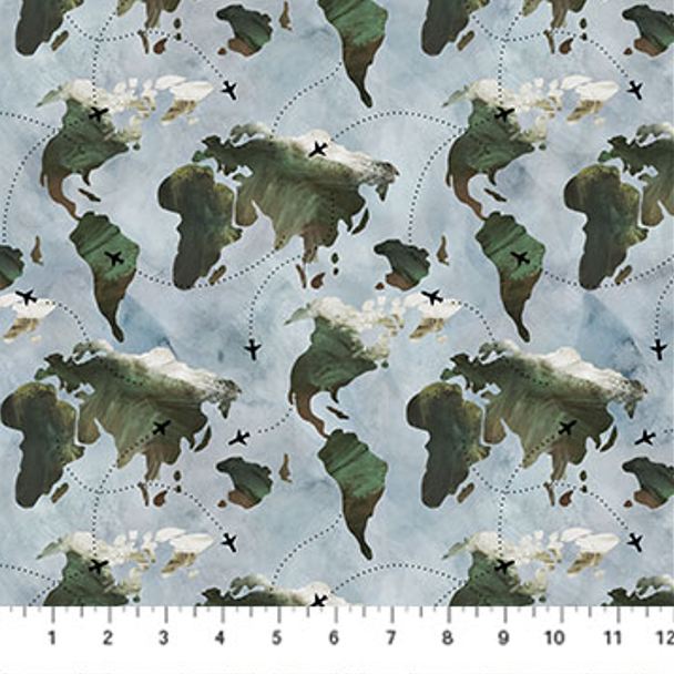 Cotton Great Journey Maps Continents World Travel Airplane Flights Figo Fabrics Cotton Fabric Print by the Yard (90785-40)