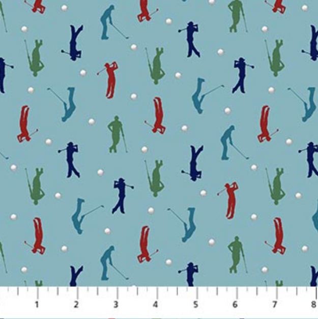 Cotton Hole in One Golfing Clubs Swinging Golf Balls Silhouettes Outlines Sports Northcott Cotton Fabric Print by the Yard (27117-62)
