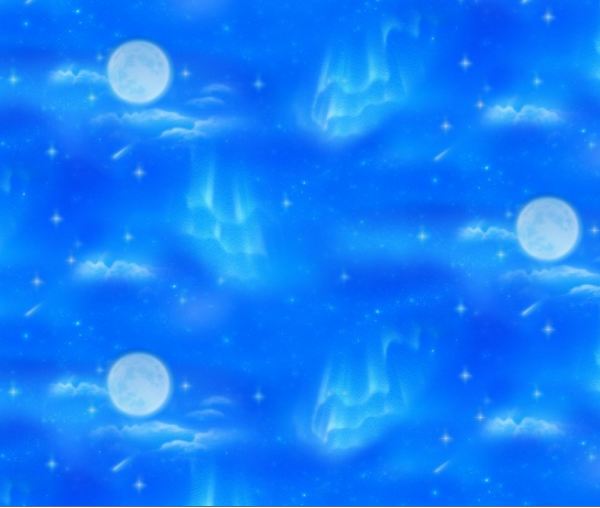 Cotton Under the Moon Night Sky Glowing Full Moon Stars Clouds Elizabeth Studios Royal Cotton Fabric Print by the Yard (51002ROYAL)