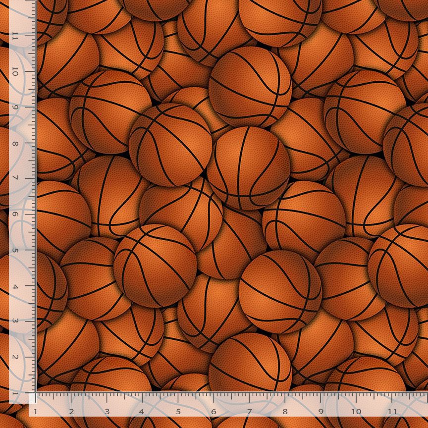 Cotton Sports Fitness Fanatic Orange Packed Basketballs Sports Games Balls Timeless Treasures Cotton Fabric Print by the Yard (GAIL-CD3019)