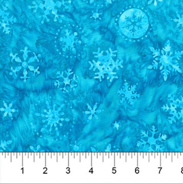 Cotton Banyan Batiks Christmas Cheer Tone on Tone Teal Snowflakes Accents on Blue Topaz Northcott Cotton Fabric Print by the Yard (83461-62)