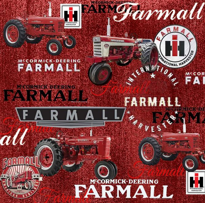 Cotton Farmall Logos and Tractors Red Wood Plank Background Country Farmers Officially Licensed by Sykel Enterprises Red Cotton Fabric Print by the Yard (10542-RED)