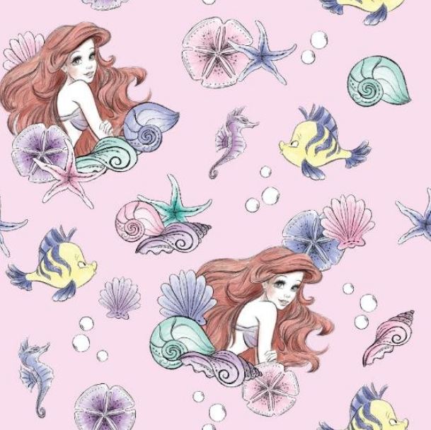 Cotton Ariel and Friends Pearl Shells Bubbles Fish Princess Fairytales Officially Licensed by Springs Creative Pink Cotton Fabric Print by the Yard (79638-A620710)