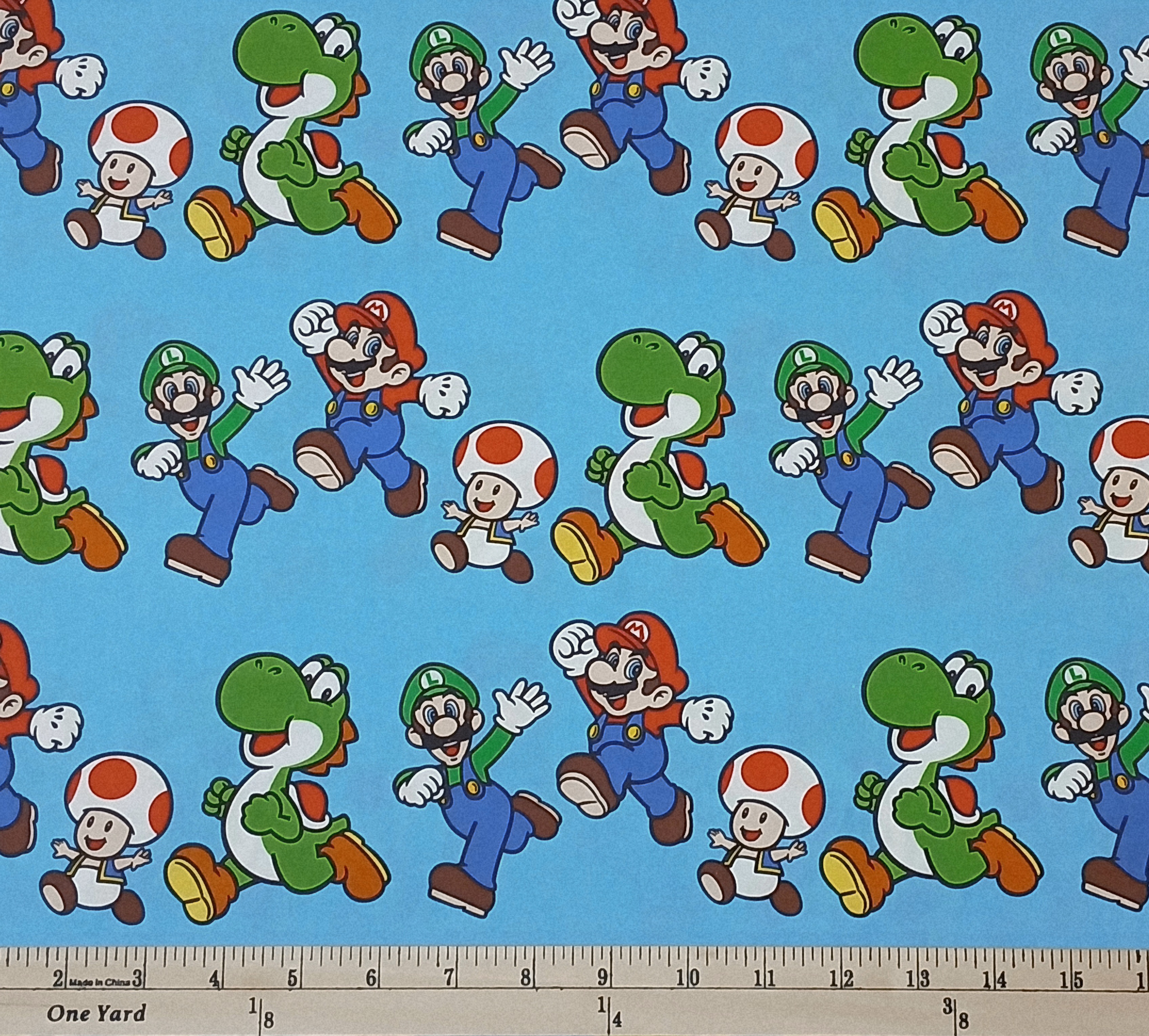 Cotton Super Mario Friends Jump Videogames Characters Officially Licensed by Springs Creative Blue Cotton Fabric Print by the Yard (79804-A620710)
