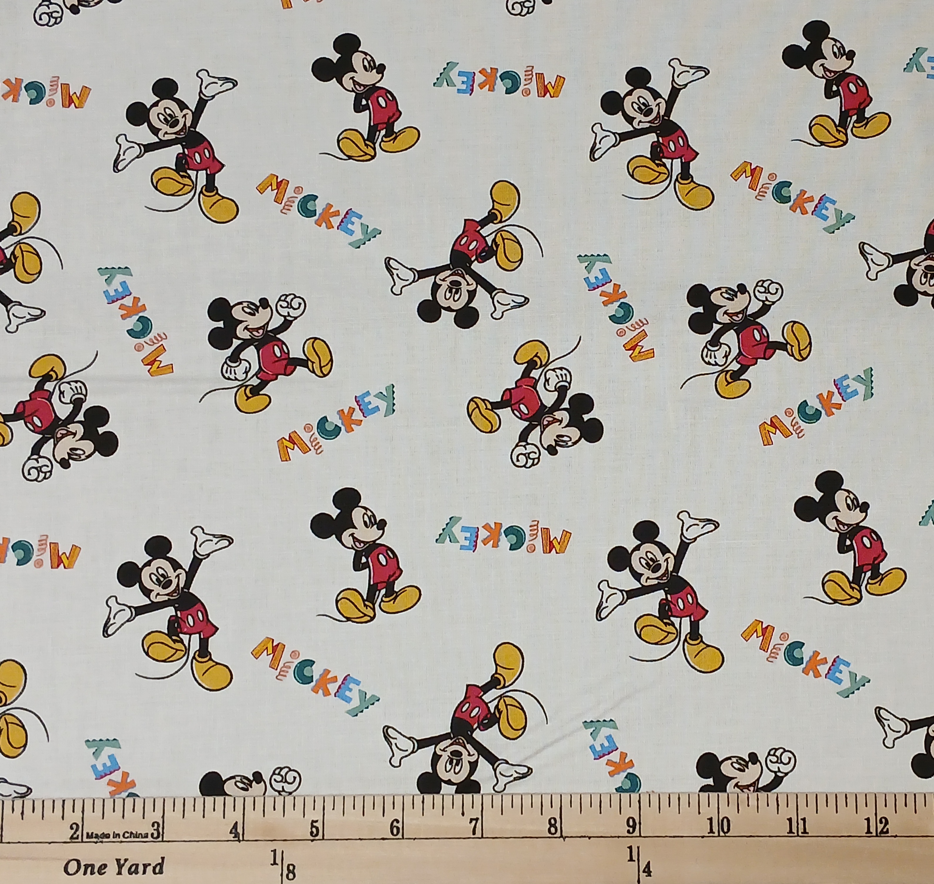 Cotton Mickey Action Mouse Words Script Characters Kids Children Show Officially Licensed by Springs Creative White Cotton Fabric Print by the Yard (79936-A620710)