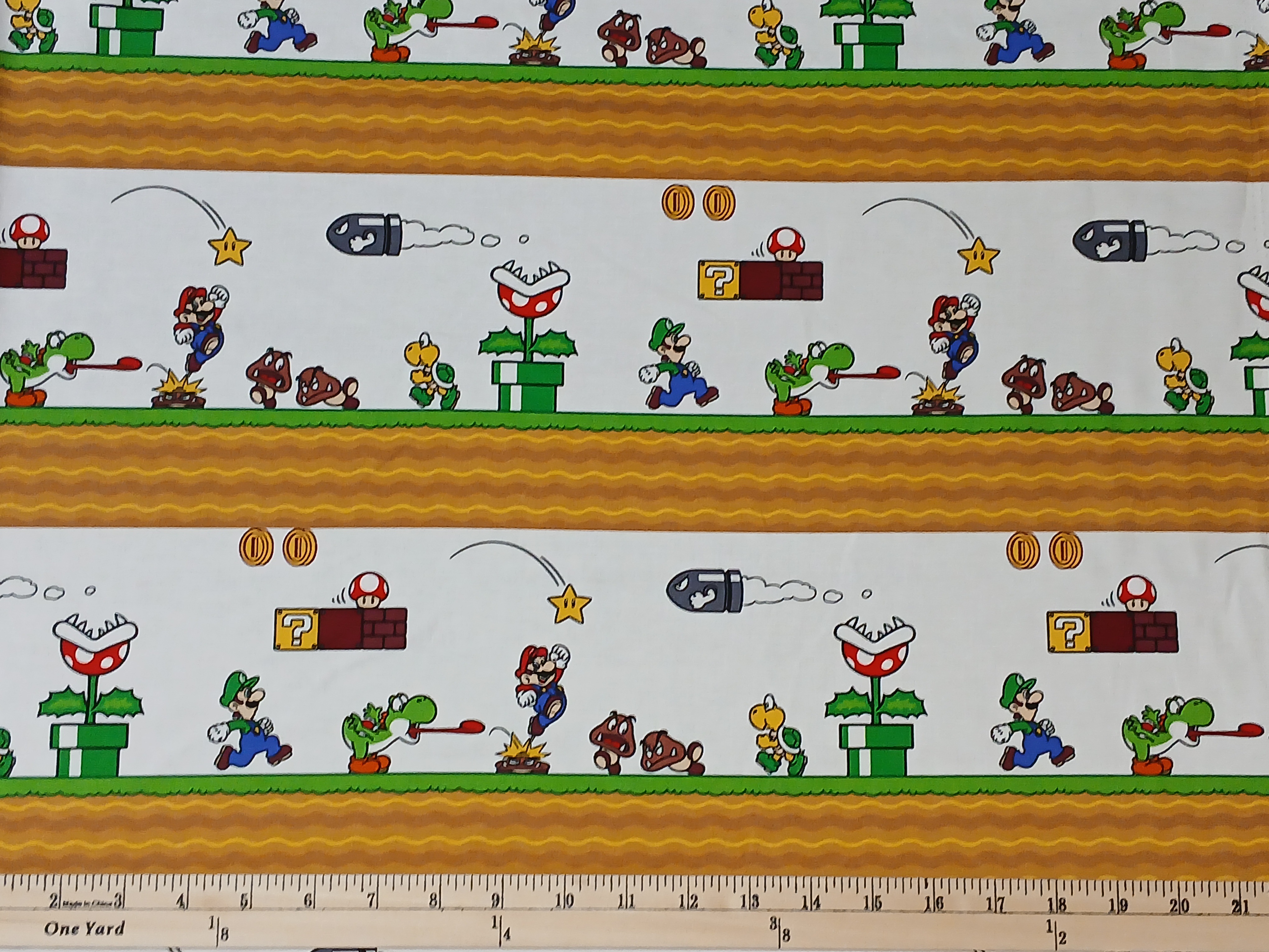 Cotton Super Mario Side Scroller Videogames Gamers Characters Officially Licensed by Springs Creative White Cotton Fabric Print by the Yard (79803-A620710)