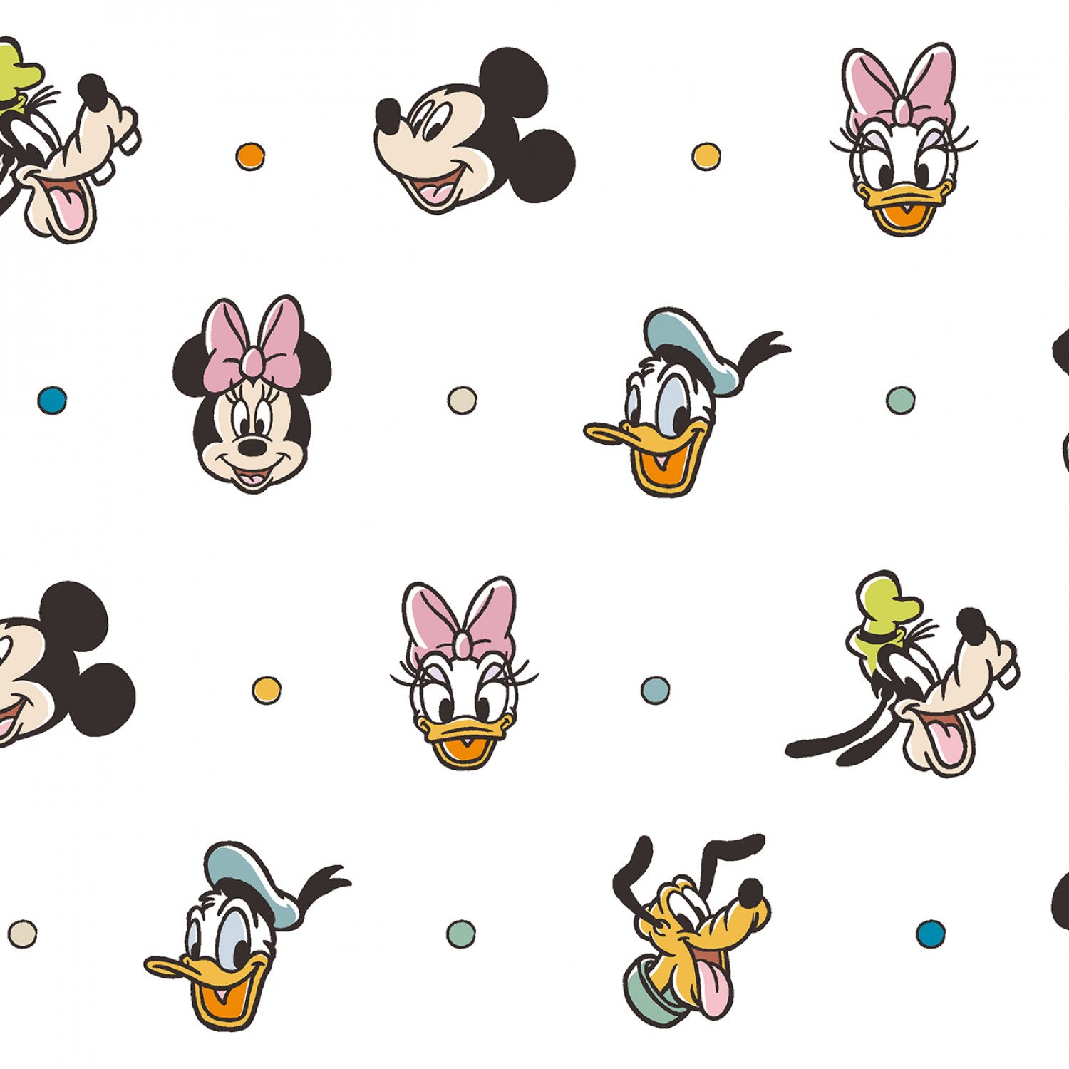Cotton Mickey and Friends Polka Dot Characters Heads Officially Licensed by Springs Creative White Cotton Fabric Print by the Yard (79817-A620710)