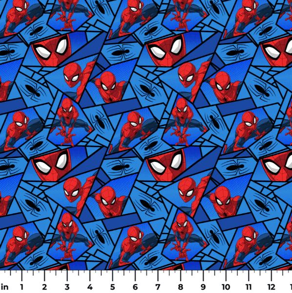 Cotton Spiderman Spiders Marvel Movie Characters Shapes Officially Licensed by Springs Creative Blue Cotton Fabric Print by the Yard (80369-A62078)