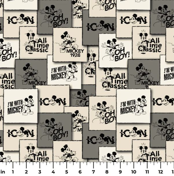 Cotton Mickey Squares Classic Vintage Mosaic Phrases Officially Licensed by Springs Creative Gray Cotton Fabric Print by the Yard (80474-A62078)